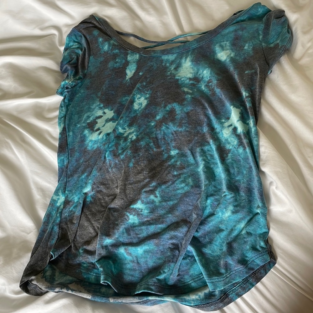 Blue tie dye cross back tee shirt